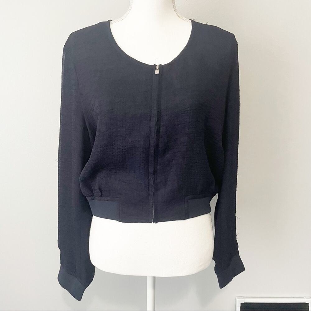 Club Monaco navy blue zip crop jacket large